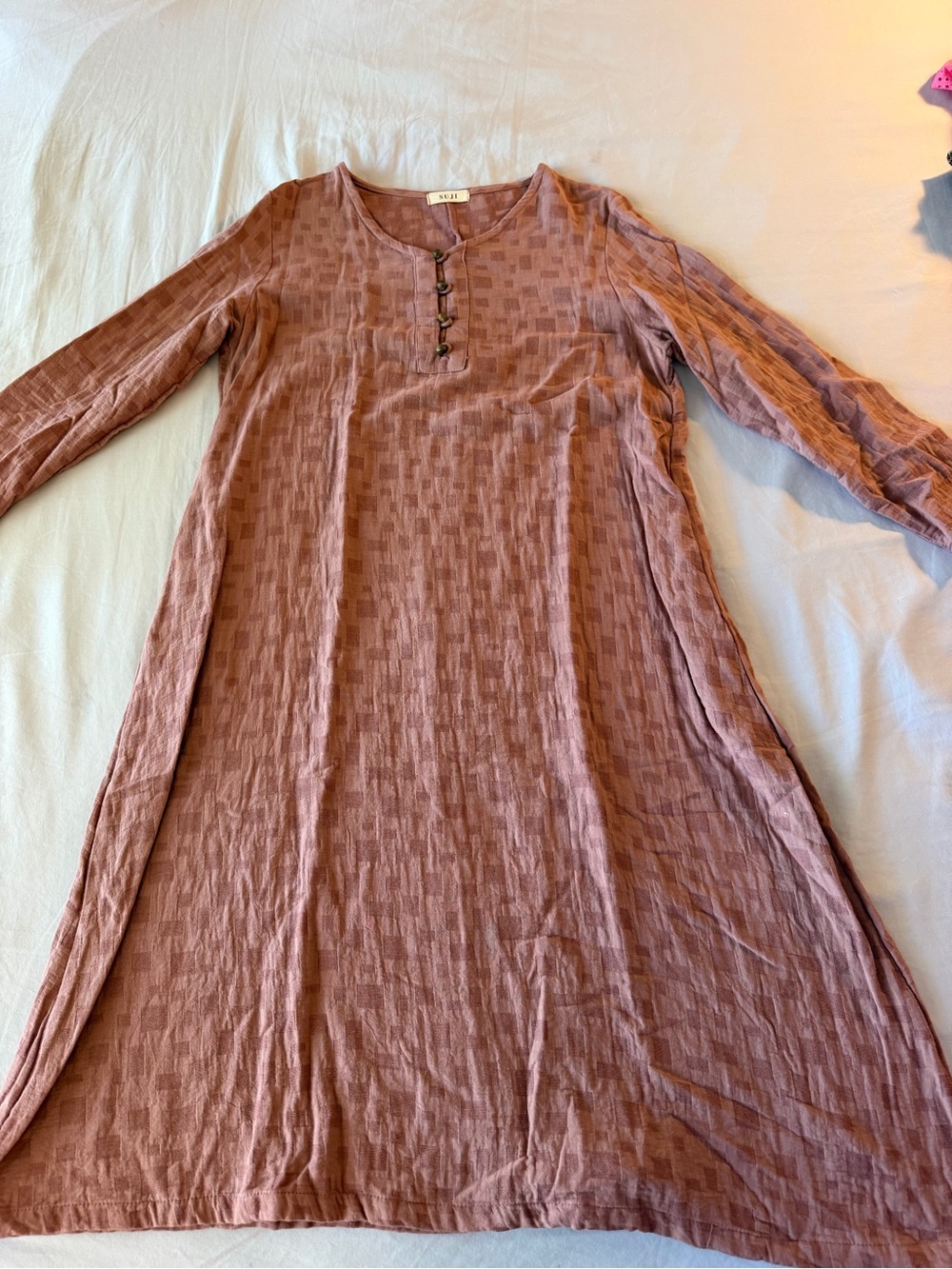 Mauve Long Sleeve Textured Tunic Dress